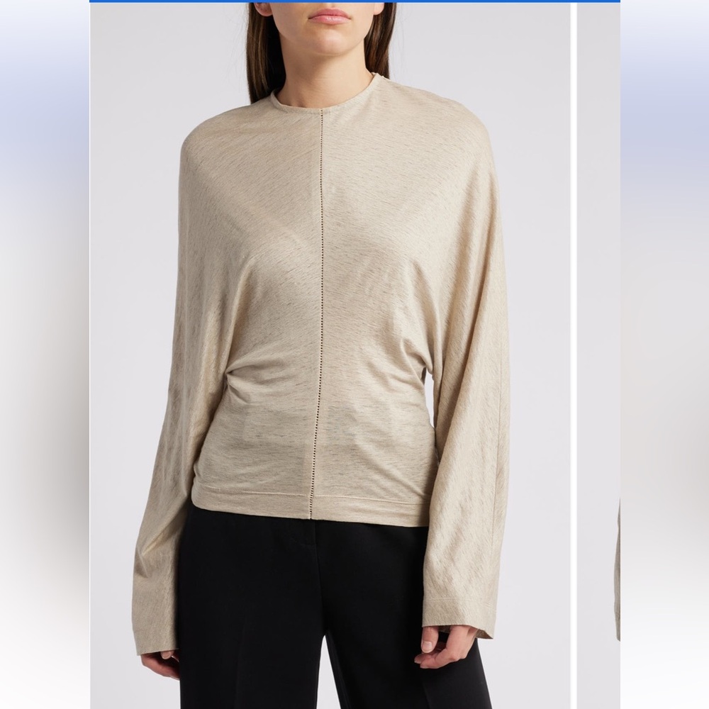 Faithfull the Brand Ciel Ladder Stitch Dolman Sleeve Linen Top sweater large NWT